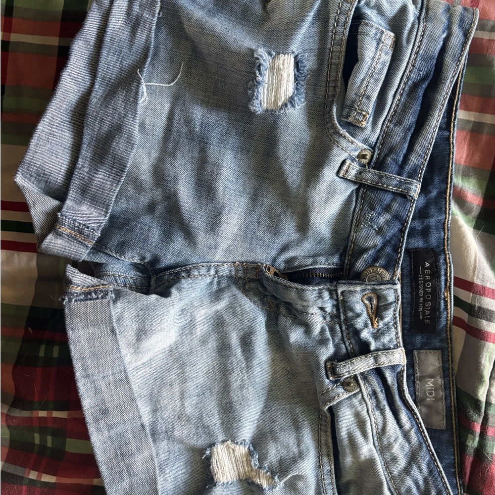 Aeropostale Faded Blue Ripped Denim Shorts